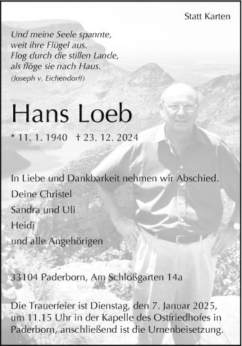 Traueranzeige von Hans Loeb von Westfalen Blatt