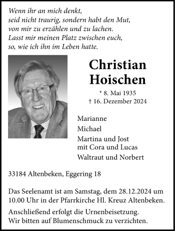 Traueranzeige von Christian Hoischen von Westfalen Blatt