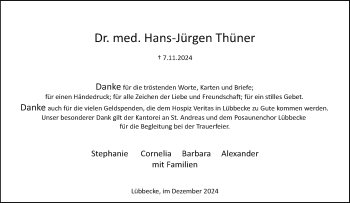 Traueranzeige von Dr. med. Hans-Jürgen Thüner von Westfalen Blatt