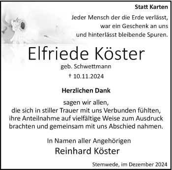 Traueranzeige von Elfriede Köster von Westfalen Blatt