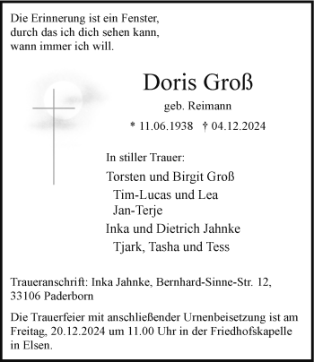 Traueranzeige von Doris Groß von Westfalen Blatt