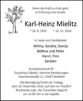 Traueranzeige von Karl-Heinz Mielitz von Westfalen Blatt