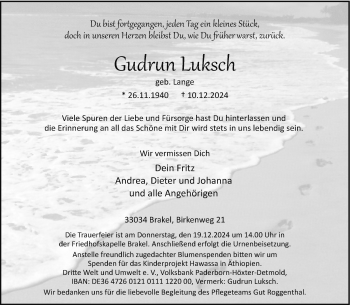 Traueranzeige von Gudrun Luksch von Westfalen Blatt