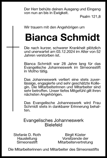 Traueranzeige von Bianca Schmidt von Westfalen Blatt