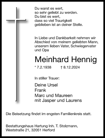 Traueranzeige von Meinhard Hennig von Westfalen Blatt