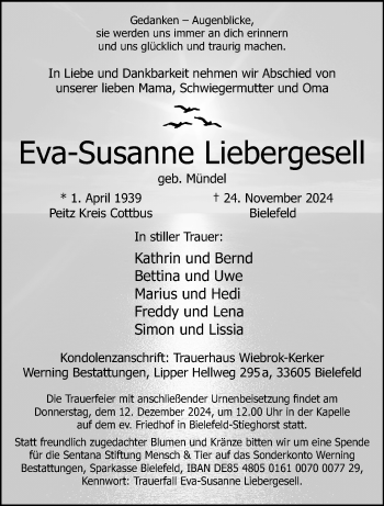 Traueranzeige von Eva-Susanne Liebergesell von Westfalen Blatt