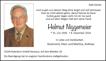 Traueranzeige von Helmut Niggemeier von Westfalen Blatt