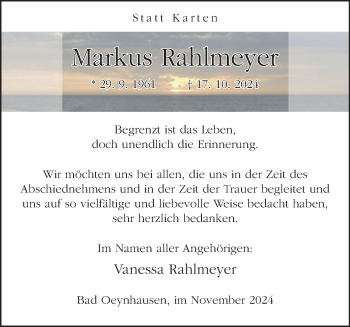 Traueranzeige von Markus Rahlmeyer von Westfalen Blatt