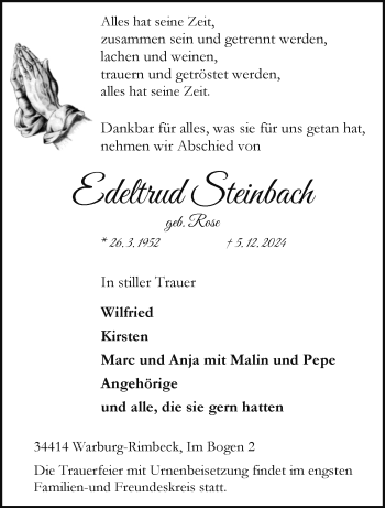 Traueranzeige von Edeltrud Steinbach von Westfalen Blatt