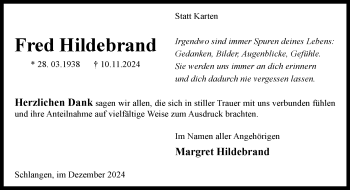 Traueranzeige von Fred Hildebrand von Westfalen Blatt