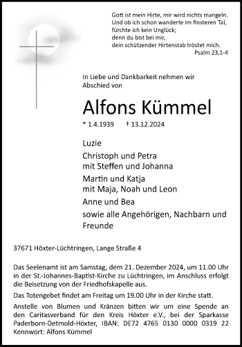 Traueranzeige von Alfons Kümmel von Westfalen Blatt