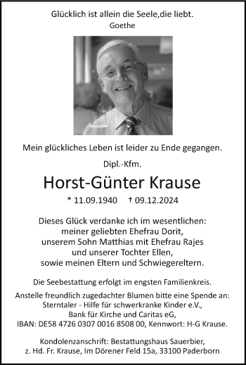 Traueranzeige von Horst-Günter Dipl.-Kfm. Horst-Günter Krause von Westfalen Blatt