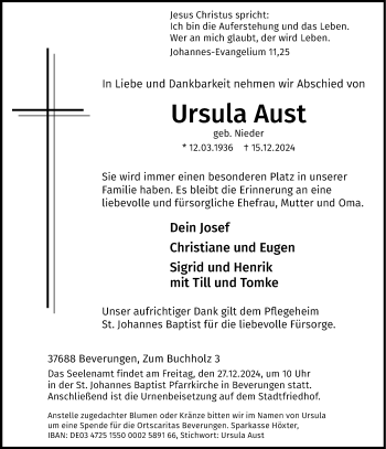 Traueranzeige von Ursula Aust von Westfalen Blatt