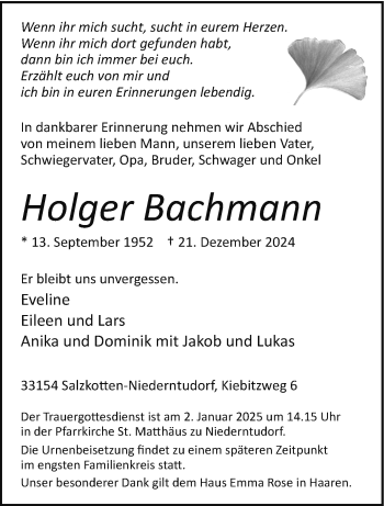 Traueranzeige von Holger Bachmann von Westfalen Blatt