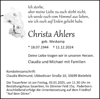 Traueranzeige von Christa Ahlers von Westfalen Blatt