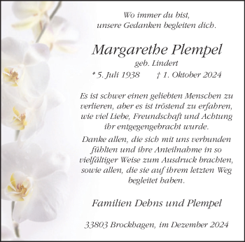 Traueranzeige von Margarethe Plempel von Westfalen Blatt