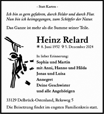 Traueranzeige von Heinz Relard von Westfalen Blatt