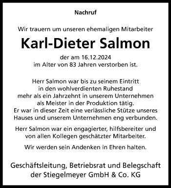 Traueranzeige von Karl-Dieter Salmon von Westfalen Blatt