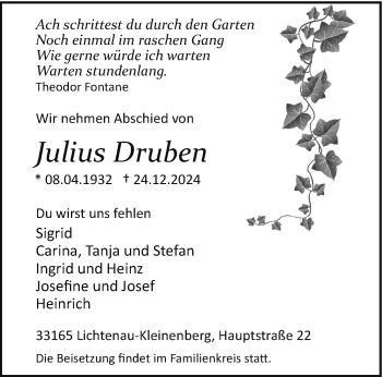 Traueranzeige von Julius Druben von Westfalen Blatt