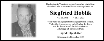 Traueranzeige von Siegfried Hoblik von Westfalen Blatt