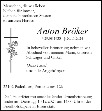 Traueranzeige von Anton Bröker von Westfalen Blatt