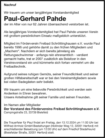 Traueranzeige von Paul-Gerhard Pahde von Westfalen Blatt