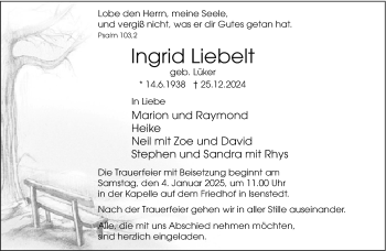 Traueranzeige von Ingrid Liebelt von Westfalen Blatt