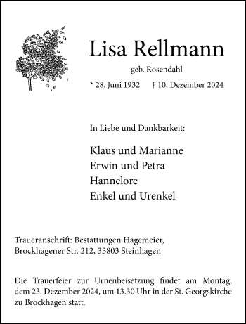 Traueranzeige von Lisa Rellmann von Westfalen Blatt