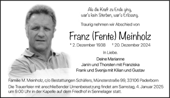 Traueranzeige von Franz Fente Meinholz von Westfalen Blatt