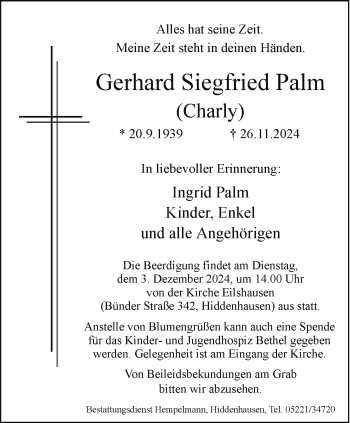 Traueranzeige von Gerhard Siegfried Palm von Westfalen Blatt