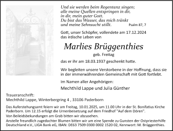 Traueranzeige von Marlies Marlies Brüggenthies (geb. Freitag) von Westfalen Blatt