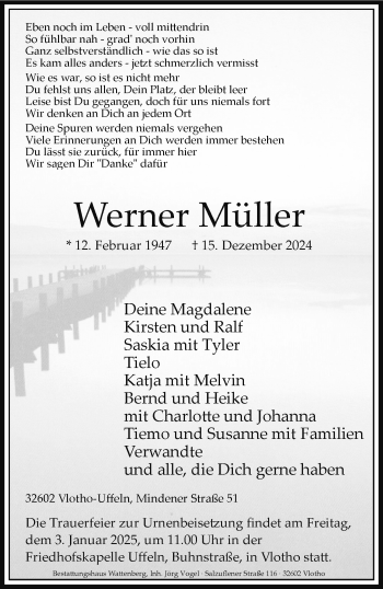 Traueranzeige von Werner Werner Müller von Westfalen Blatt