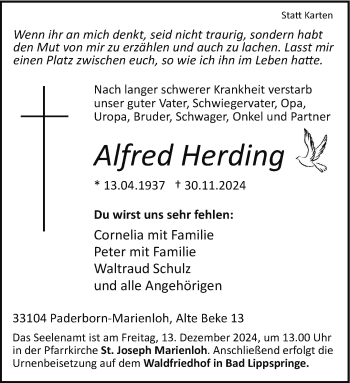 Traueranzeige von Alfred Herding von Westfalen Blatt