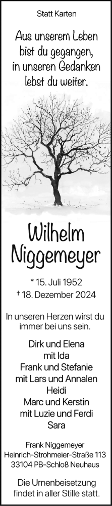 Traueranzeige von Wilhelm Niggemeyer