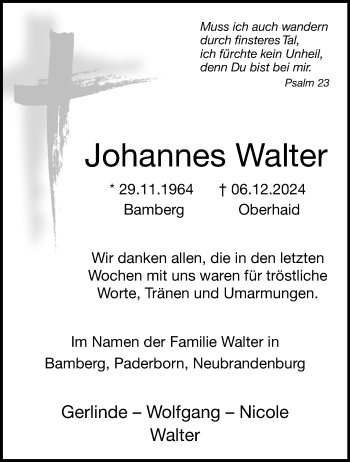 Traueranzeige von Johannes Walter von Westfalen Blatt