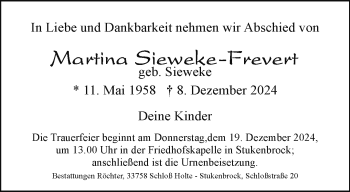 Traueranzeige von Martina Sieweke-Frevert von Westfalen Blatt