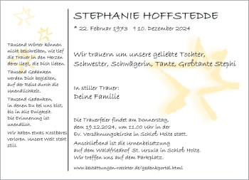 Traueranzeige von Stephanie Hoffstedde von Westfalen Blatt