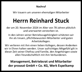 Traueranzeige von Reinhard Stuck von Westfalen Blatt