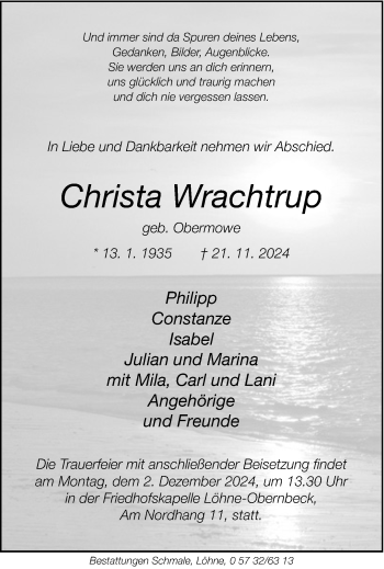 Traueranzeige von Christa Wrachtrup von Westfalen Blatt