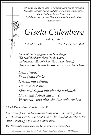 Traueranzeige von Gisela Calenberg von Westfalen Blatt