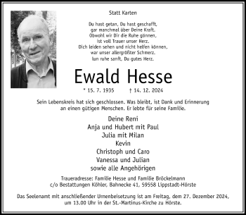 Traueranzeige von Ewald Hesse von Westfalen Blatt