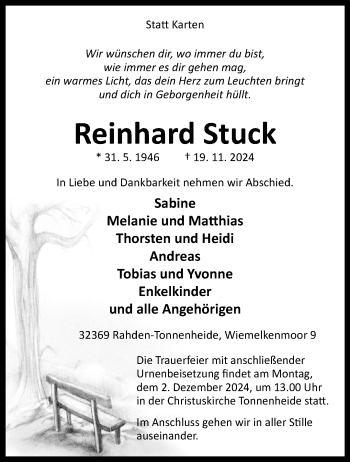 Traueranzeige von Reinhard Stuck von Westfalen Blatt