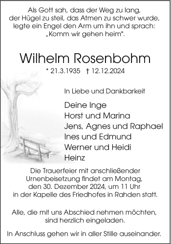 Traueranzeige von Wilhelm Rosenbohm von Westfalen Blatt