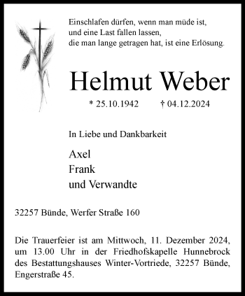 Traueranzeige von Helmut Weber von Westfalen Blatt