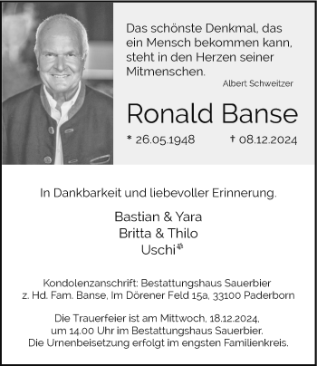 Traueranzeige von Ronald Banse von Westfalen Blatt