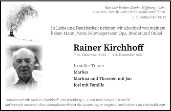 Traueranzeige von Rainer Kirchhoff von Westfalen Blatt