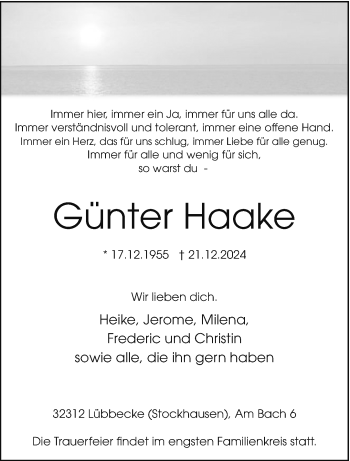 Traueranzeige von Günter Günter Haake von Westfalen Blatt