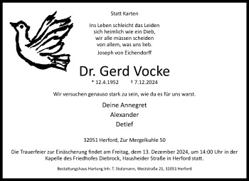 Traueranzeige von Dr. Gerd Vocke von Westfalen Blatt