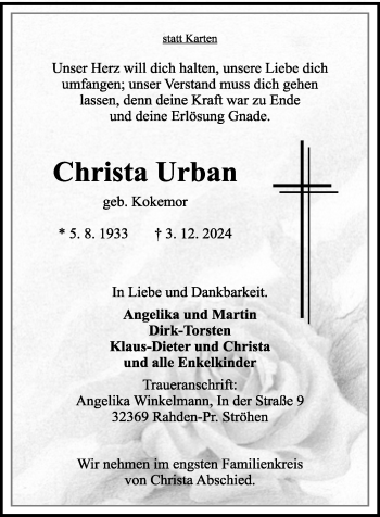 Traueranzeige von Christa Urban von Westfalen Blatt