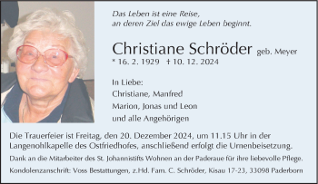 Traueranzeige von Christiane Schröder von Westfalen Blatt